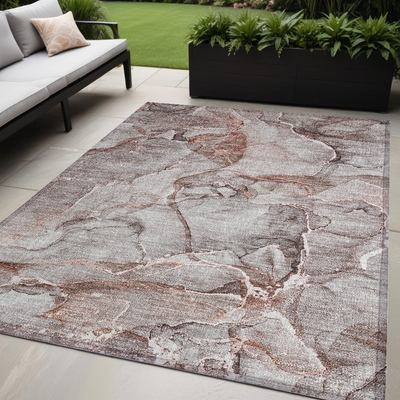 5' X 8' Gray and Red Abstract Washable Non Skid Indoor Outdoor Area Rug-0